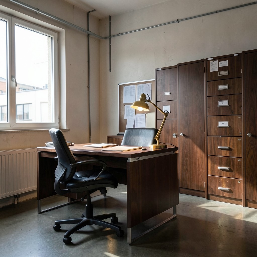 Oficina de consultoria laboral en Camargo con estanteria de archivos y luz natural