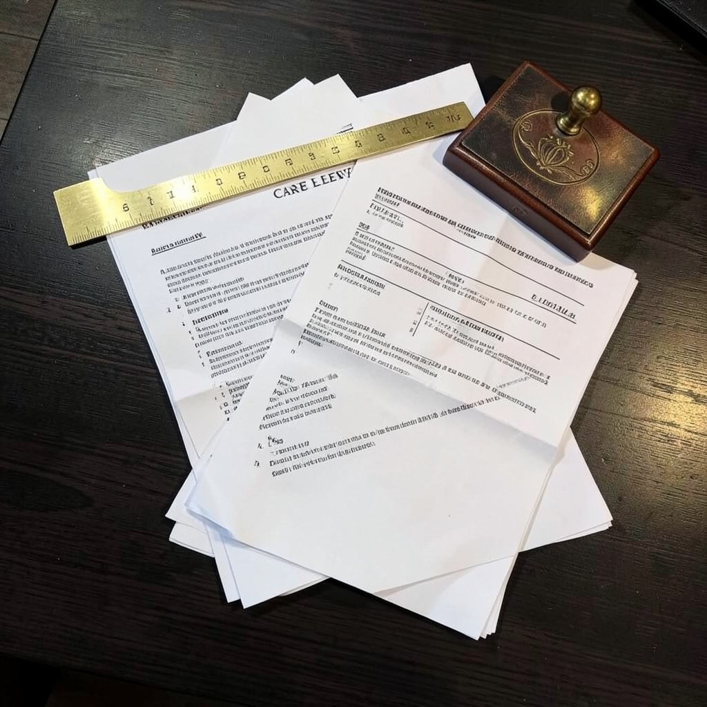 Documentos de solicitud de excedencia sobre escritorio de consultoria