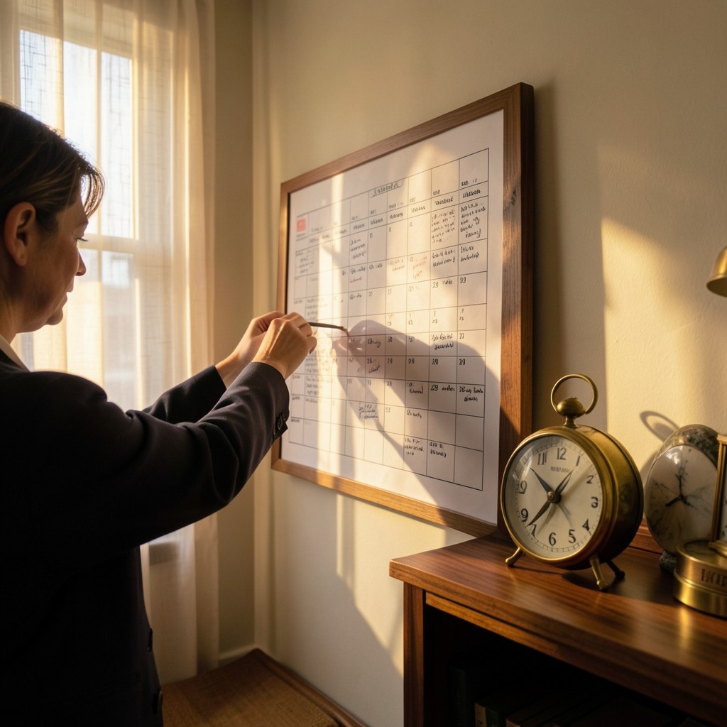 Persona organizando horario de trabajo reducido en calendario de pared